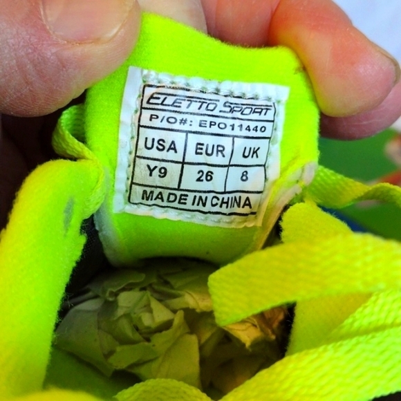 Eletto Kids Outdoor Soccer Shoes Cleats Mondo RB Jr. Black/Fluo Yellow Y9 - Picture 9 of 11